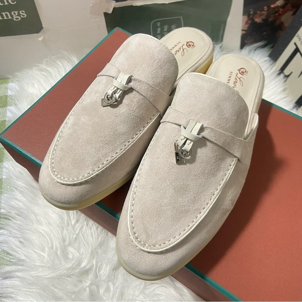 Loro Piana Cream Suede Mules - Picture 1 of 5